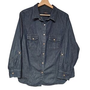 Talbots Plus Petite Denim Shirt 22WP Classic Cotton Button Down EUC